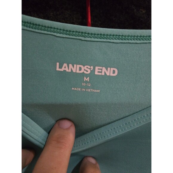 Lands’ End Top Womens Size M (10-12) Green Front Side Tie Short Sleeve Stretch - Picture 2 of 5